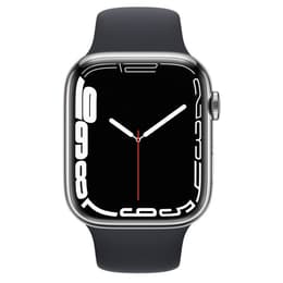 Apple Watch (Series 7) 2021 GPS + Cellular 45 - Stainless steel Silver - Sport band Black