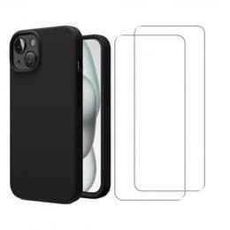 Case iPhone 15 and 2 protective screens - Silicone - Black