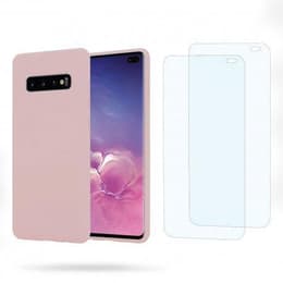Case Galaxy S10 Plus and 2 protective screens - Silicone - Pink