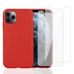 Case iPhone 11 Pro and 2 protective screens - Natural material - Red