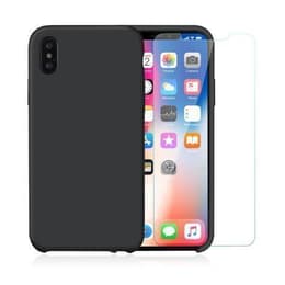 Case iPhone X/XS and 2 protective screens - Silicone - Black