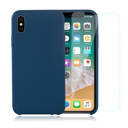 Case iPhone X/XS and 2 protective screens - Silicone - Cobalt blue