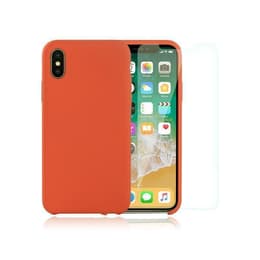 Case iPhone X/XS and 2 protective screens - Silicone - Orange