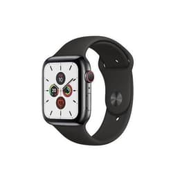 Apple Watch (Series 5) 2019 GPS + Cellular 44 - Stainless steel Silver - Sport band Black