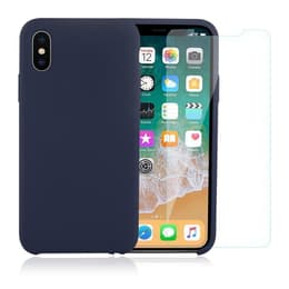 Case iPhone X/XS and 2 protective screens - Silicone - Blue