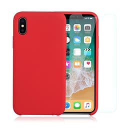 Case iPhone X/XS and 2 protective screens - Silicone - Red