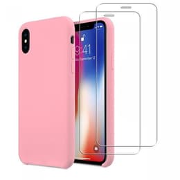 Case iPhone X/XS and 2 protective screens - Silicone - Pink