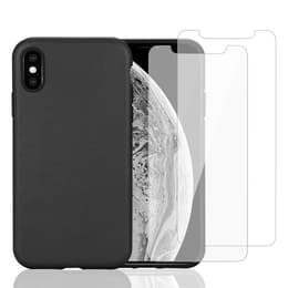 Case iPhone X/XS and 2 protective screens - Natural material - Black