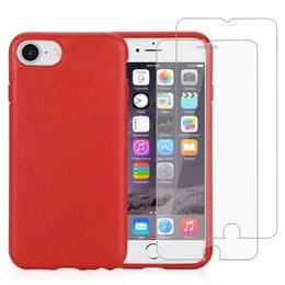 Case iPhone SE (2022/2020)/8/7/6/6S and 2 protective screens - Natural material - Red