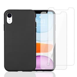 Case iPhone XR and 2 protective screens - Natural material - Black