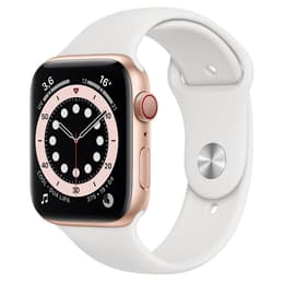 Apple Watch (Series 5) 2019 GPS + Cellular 44 - Stainless steel Gold - Sport band White