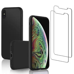 Case iPhone X/XS and 2 protective screens - Silicone - Black