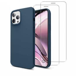 Case iPhone 12/12 Pro and 2 protective screens - Silicone - Navy blue