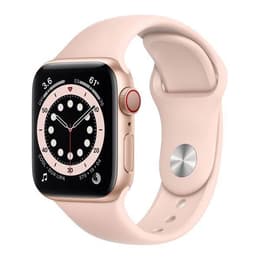 Apple Watch (Series 6) 2020 GPS + Cellular 44 - Stainless steel Gold - Sport band Pink