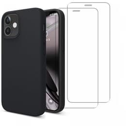 Case iPhone 12 mini and 2 protective screens - Silicone - Black