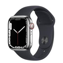 Apple Watch (Series 7) 2021 GPS + Cellular 41 - Stainless steel Silver - Sport band Black