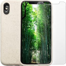 Case iPhone X/XS and protective screen - Natural material - White