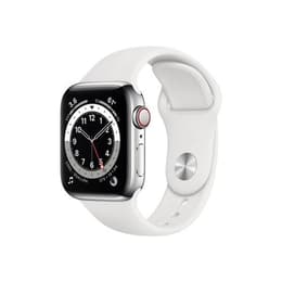 Apple Watch (Series 6) 2020 GPS + Cellular 40 - Stainless steel Silver - Sport loop White