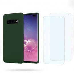 Case Galaxy S10 Plus and 2 protective screens - Silicone - Green