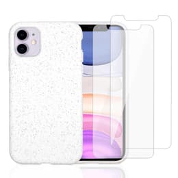 Case iPhone 11 and 2 protective screens - Natural material - White