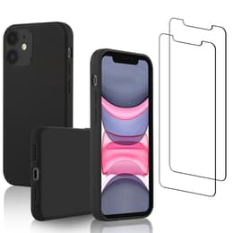 Case iPhone 11 and 2 protective screens - Silicone - Black