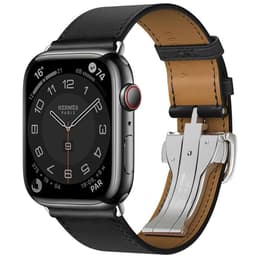 Apple Watch (Series 7) 2021 GPS 45 - Stainless steel Space Gray - Leather Link Black