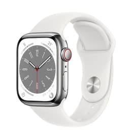 Apple Watch (Series 8) 2022 GPS + Cellular 41 - Stainless steel Silver - Sport band White