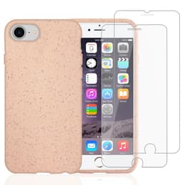 Case iPhone SE (2022/2020)/8/7/6/6S and 2 protective screens - Natural material - Pink