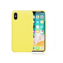 Case iPhone X/XS and 2 protective screens - Silicone - Yellow