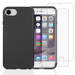 Case iPhone SE (2022/2020)/8/7/6/6S and 2 protective screens - Natural material - Black