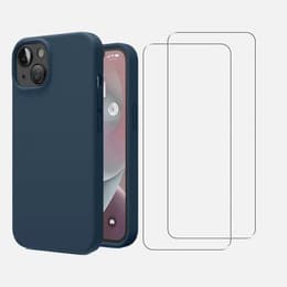 Case iPhone 13 and 2 protective screens - Silicone - Navy blue