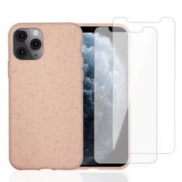 Case iPhone 11 Pro and 2 protective screens - Natural material - Pink