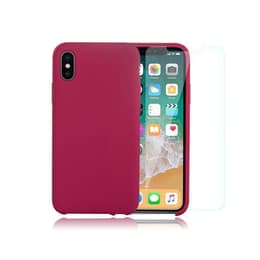 Case iPhone X/XS and 2 protective screens - Silicone - Cherry