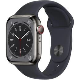 Apple Watch Series 8 (2022) GPS + Cellular 41 mm - Stainless steel Silver - Sport band Black