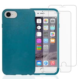 Case iPhone SE (2022/2020)/8/7/6/6S and 2 protective screens - Natural material - Blue