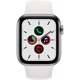 Apple Watch (Series 5) 2019 GPS 44 - Stainless steel Silver - Sport band White