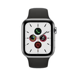 Apple Watch Series 5 (2019) GPS + Cellular 44 mm - Stainless steel Silver - Sport band Black