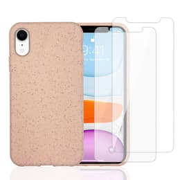 Case iPhone XR and 2 protective screens - Natural material - Pink