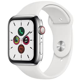 Apple Watch (Series 5) 2019 GPS + Cellular 40 - Stainless steel Silver - Sport band White