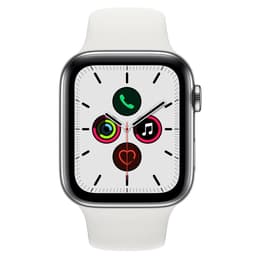 Apple Watch (Series 5) 2019 GPS + Cellular 40 - Stainless steel Silver - Sport band White