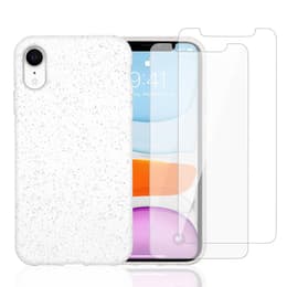 Case iPhone XR and 2 protective screens - Natural material - White