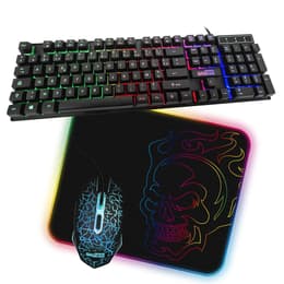 Keyboard AZERTY French Backlit Keyboard Pack Gamer AMSTRAD BATTLE 5 pièces: Clavier, Souris & tapis, Casque & adaptateur. USB & Retro-éclairage RGB