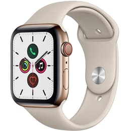 Apple Watch (Series 4) 2018 GPS + Cellular 44 - Stainless steel Gold - Sport loop Grey sand