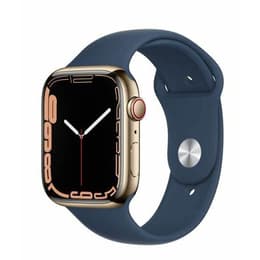 Apple Watch (Series 7) 2021 GPS + Cellular 45 - Stainless steel Gold - Sport band Blue