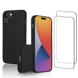 Case iPhone 15 and 2 protective screens - Silicone - Black