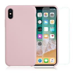 Case iPhone X/XS and 2 protective screens - Silicone - Pink