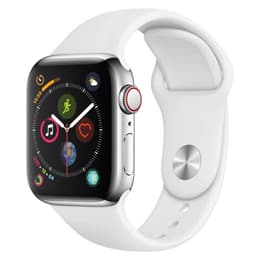 Apple Watch (Series 5) 2019 GPS + Cellular 44 - Stainless steel Silver - Sport band White