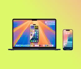 A MacBook Pro M4 screen showing iPhone Mirroring in use.