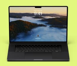 A MacBook Pro open on the start-up screen
