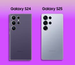 A close-up image of the Galaxy S25 Ultra and S24 Ultra camera setups.